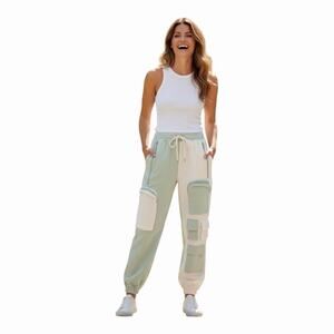 Hot & Delicious Colorblock Cargo Jogger Pants Mint Green Cream Multi Pocket SM